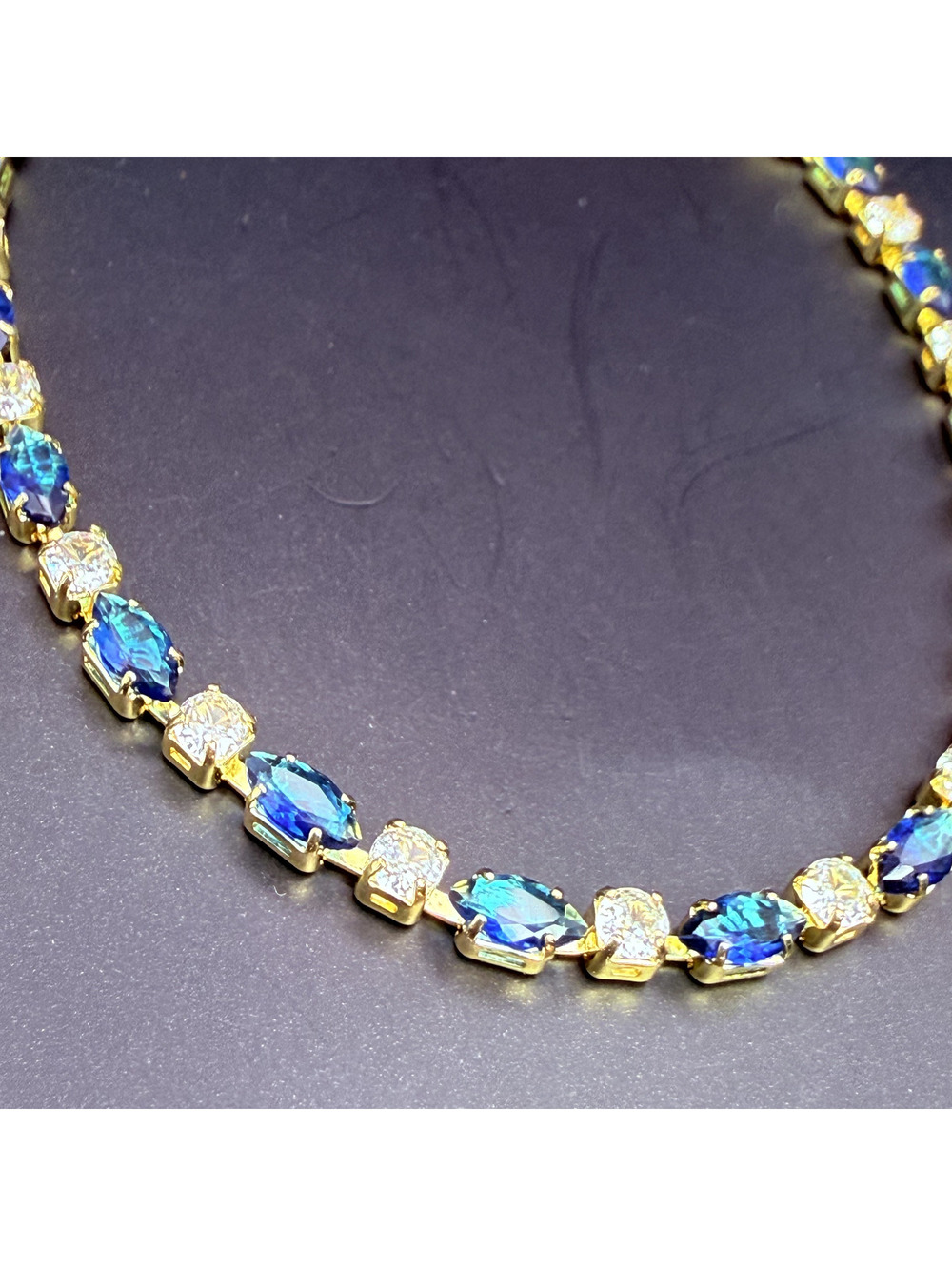 candy+clover blue and clear crystal tennis gold tone bracelet
